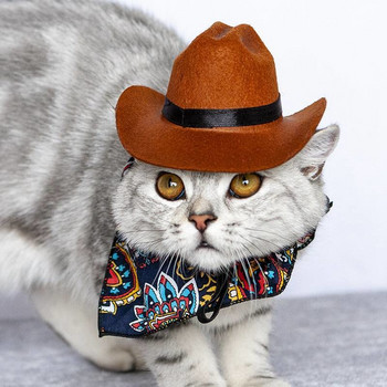 Νέο κάλυμμα κεφαλής Καπέλο γάτας για γάτες Αξεσουάρ Δροσερό κομψό ύφασμα Γάτα καουμπόη Καπέλα κεφαλής απόδοσης Μαλακό προϊόν για κατοικίδια εξωτερικού χώρου