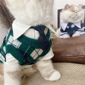 Πουκάμισο κολεγιακού στυλ Pet JK Παπιγιόν για γάτα Σχολικό σήμα καρφίτσα γάτα Bichon Teddy Αξεσουάρ ρούχων Αξεσουάρ για γατάκια