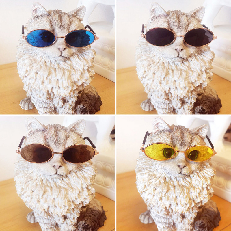 Puikūs vintažiniai apvalūs kačių akiniai nuo saulės atspindintys akiniai, skirti mažiems šunims, katėms, augintiniams Nuotraukos naminiams gyvūnėliams Produktai Rekvizitai Priedai