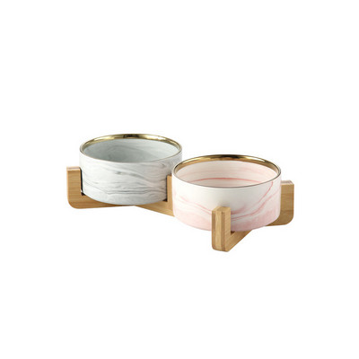 Mramorna keramička zdjelica za pse Zdjelice za mačju hranu i vodu Posuda s drvenim stalkom Teška hranilica za kućne ljubimce za velike mačke s ravnim licem, štence