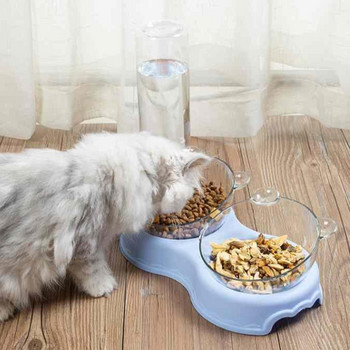 2022 Food Pet Automatic Feeder Cat Dispenser Σκύλος Δοχείο πόσιμου νερού Ανυψωμένο αντιολισθητικό διπλό μπολ Πολύχρωμο