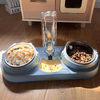 2022 Food Pet Automatic Feeder Cat Dispenser Σκύλος Δοχείο πόσιμου νερού Ανυψωμένο αντιολισθητικό διπλό μπολ Πολύχρωμο