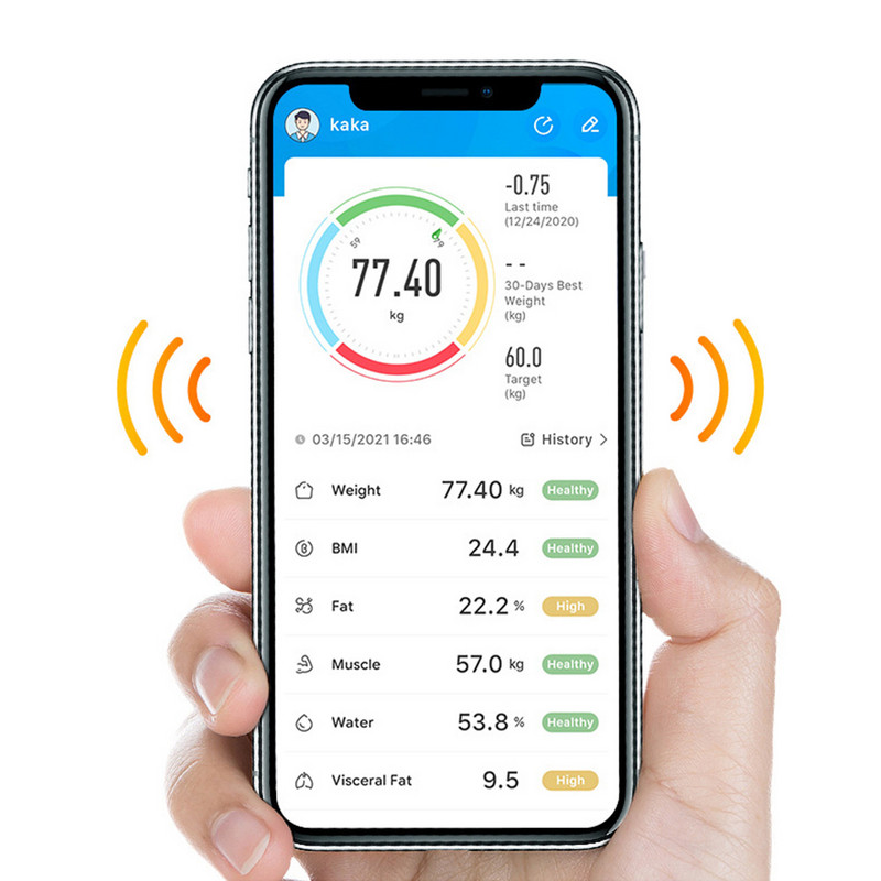 Ar Bluetooth saderīgi elektroniskie svari Body Digital viedie mājsaimniecības svara svari