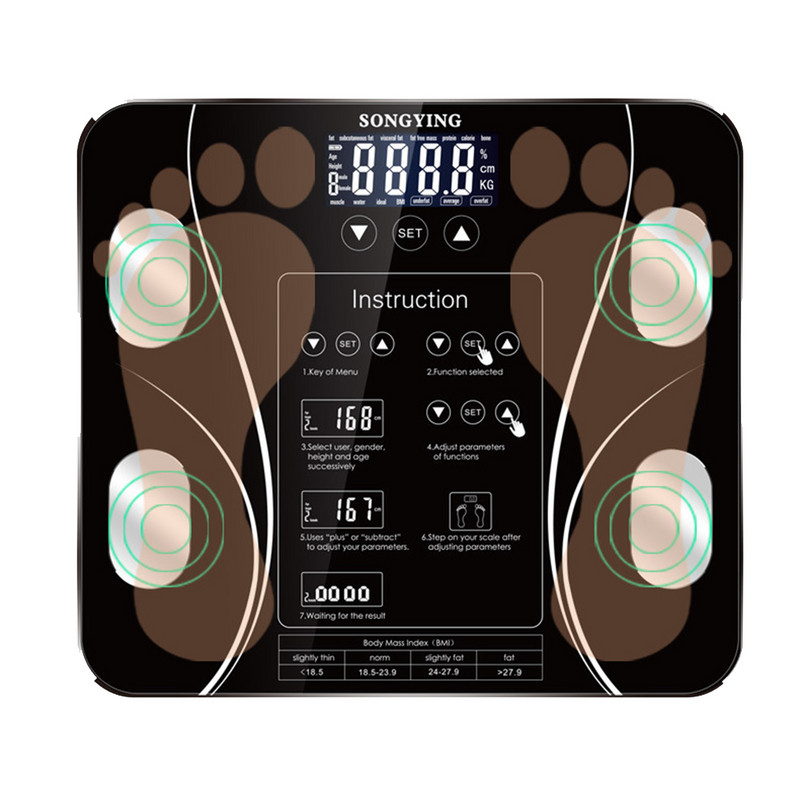 Ķermeņa tauku ĶMI svari digitālie cilvēka svara svari grīdas LCD displejs ķermeņa indekss elektroniskie viedie svari