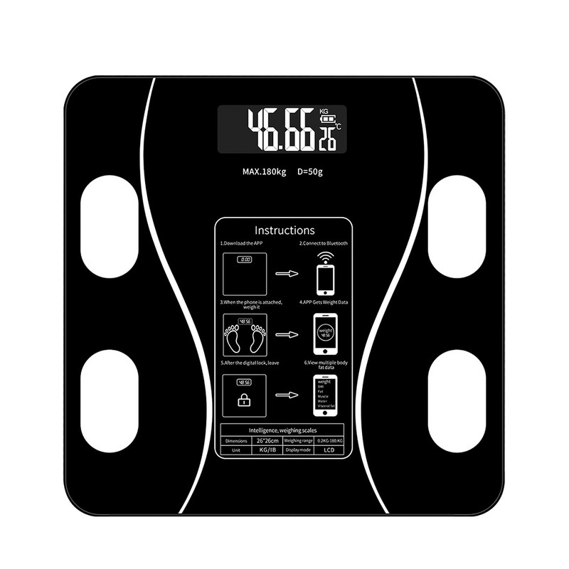Bluetooth vaga za tjelesnu masnoću Pametni zaslon s pozadinskim osvjetljenjem Vaga za vodu Mišićna masa BMI tjelesna težina Kupaonska vaga