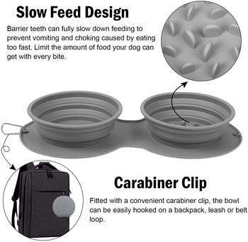 Кучешка купа Преносима външна силиконова двойна купа за кучешка храна Сгъваема неплъзгаща се купа за котки Пътуване на домашни любимци Купа за хранене против задушаване и повръщане