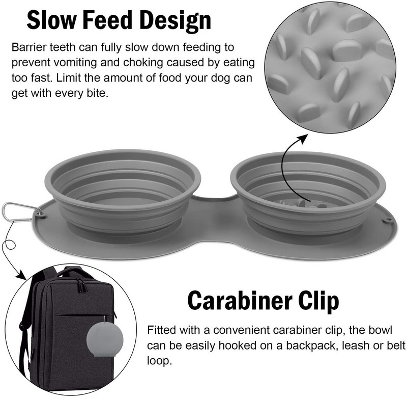Zdjela za pse Prijenosne vanjske silikonske dvostruke zdjele za pseću hranu Sklopiva neklizajuća zdjela za mačke Zdjela za hranjenje za putovanja protiv gušenja i povraćanja