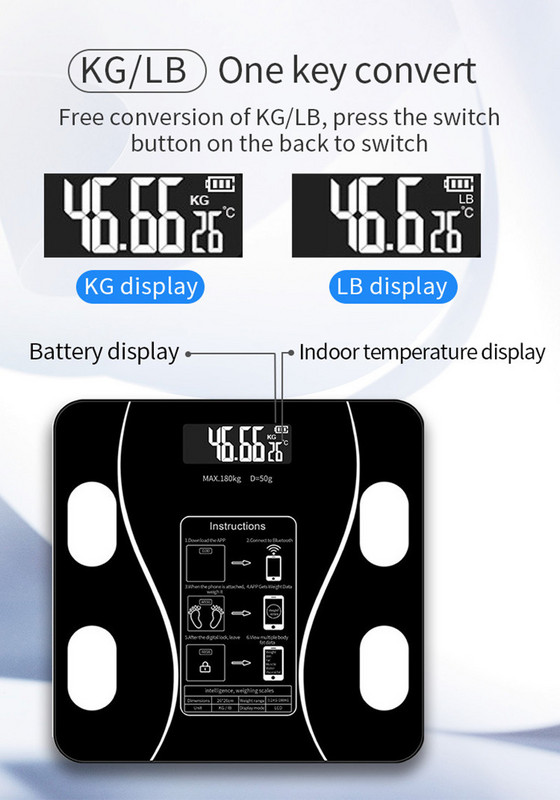 Mājsaimniecības ķermeņa svari korpuss Smart Bluetooth elektroniskie svari veselības svara svari tauku svari ķermeņa sastāva analizators