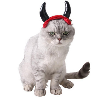 Хелоуин шапка с волски рог за котка, вампир, шапка с дяволски рог, малки кучета, домашни любимци, шапки за косплей, плюшено шотландско клепоухо котки, аксесоари