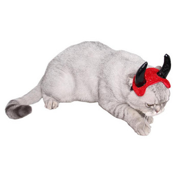 Хелоуин шапка с волски рог за котка, вампир, шапка с дяволски рог, малки кучета, домашни любимци, шапки за косплей, плюшено шотландско клепоухо котки, аксесоари