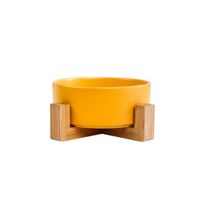Keramikas lolojumdzīvnieku bļodas trauks ar koka statīvu bez izšļakstīšanās Keramikas dubultbļoda suņu kaķu barībai ūdens padevējam kaķiem maziem suņiem mājdzīvnieku bļoda