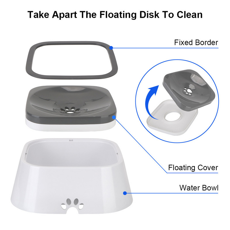 Lēna ūdens padeves dozators mājdzīvnieku strūklaka Pārnēsājama peldošā bļoda kaķim suņiem ūdens bļoda 1,5 l pret pārplūdi