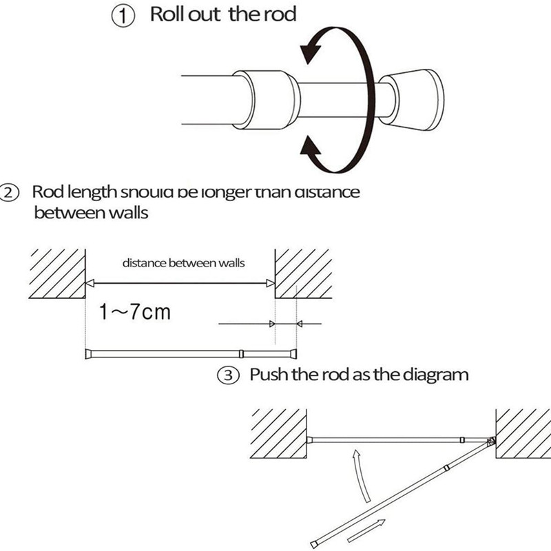 6PCS Opružne šipke za zavjese 16 do 28 inča Zatezna šipka Opružna šipka za zavjese Podesiva šipka za zavjese Proširljiva šipka za zavjese