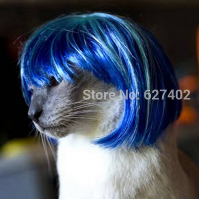 [MPK kačių perukai] Geltonos ir mėlynos spalvos kačių perukai, naminių gyvūnėlių perukai, juokingi kačių perukai, katės kostiumas