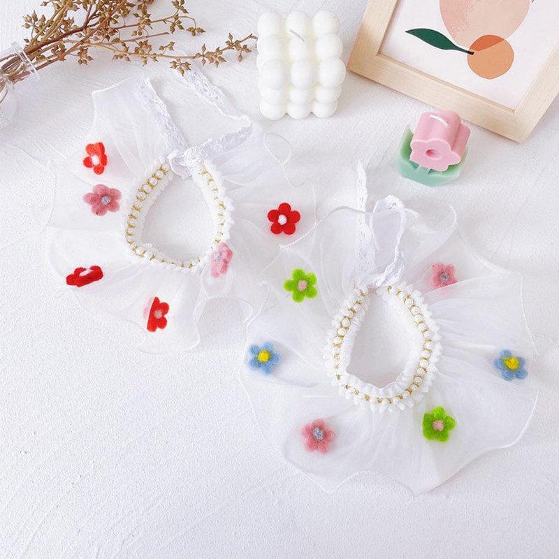 Mājdzīvnieku bandānas kostīmi suņi kaķu mežģīņu priekšautiņa ziedu raksta kleita elpojošs mājdzīvnieks brīvdienām