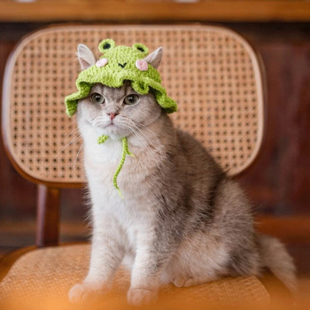 Αστείο καπέλο για γάτα Κινούμενα σχέδια σε σχήμα βελονάκι φόρεμα κοστούμι καπέλο κατοικίδιο ζώο Χριστουγεννιάτικο Cosplay Ζεστό καπέλα Αξεσουάρ για σκύλους γάτα