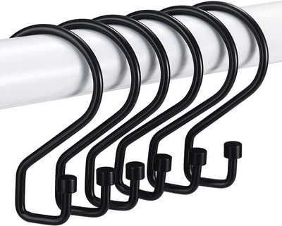 Goowin dušas aizkaru āķi, 12 gab S formas dušas aizkaru gredzeni, nerūsējoši melni dušas aizkaru gredzeni, daudzfunkcionāla duša