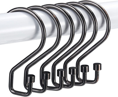 Goowin dušas aizkaru āķi, 12 gab S formas dušas aizkaru gredzeni, nerūsējoši melni dušas aizkaru gredzeni, daudzfunkcionāla duša