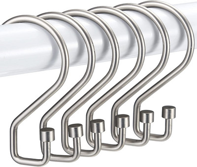 Goowin dušas aizkaru āķi, 12 gab S formas dušas aizkaru gredzeni, nerūsējoši melni dušas aizkaru gredzeni, daudzfunkcionāla duša