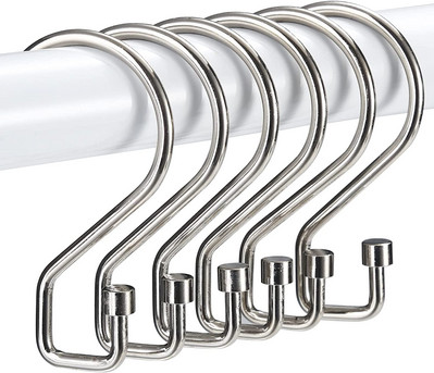 Goowin dušas aizkaru āķi, 12 gab S formas dušas aizkaru gredzeni, nerūsējoši melni dušas aizkaru gredzeni, daudzfunkcionāla duša