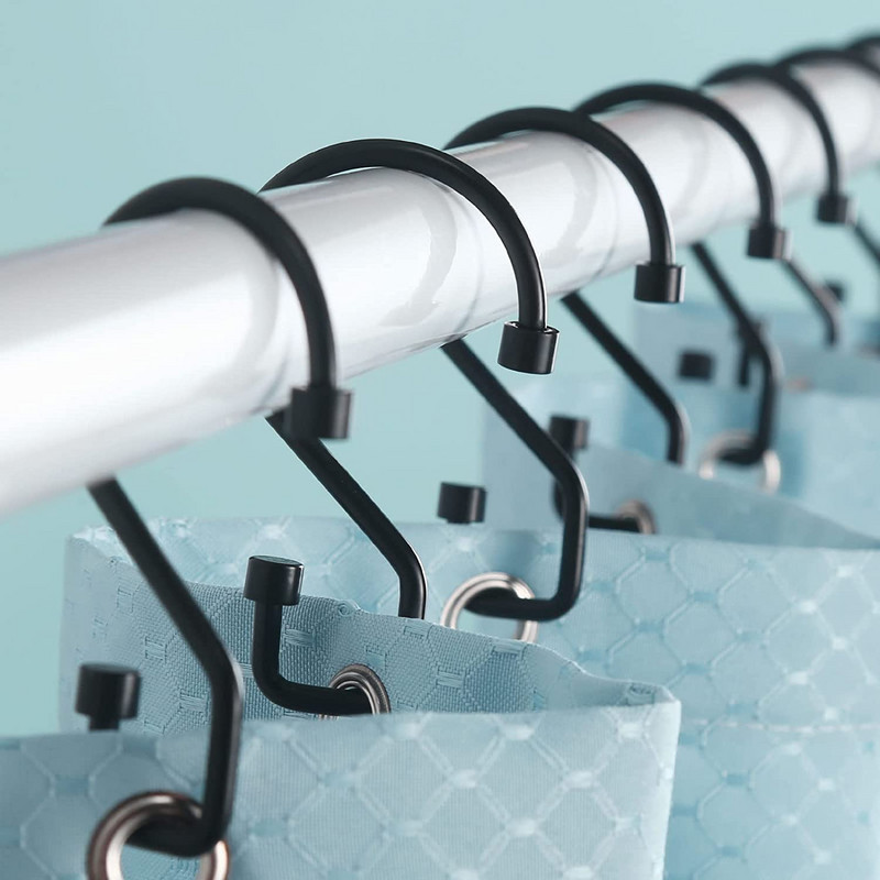 Goowin dušas aizkaru āķi, 12 gab S formas dušas aizkaru gredzeni, nerūsējoši melni dušas aizkaru gredzeni, daudzfunkcionāla duša