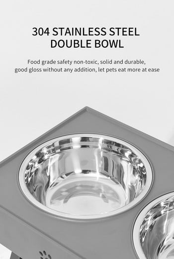 Σκυλιά Διπλό μπολ Ρυθμιζόμενο ύψος Ανυψωμένο πιάτο τροφοδοσίας με τροφή για γάτες κατοικίδιων ζώων με ανυψωτικό τραπέζι για ανοξείδωτο τροφοδότη νερού σκύλου