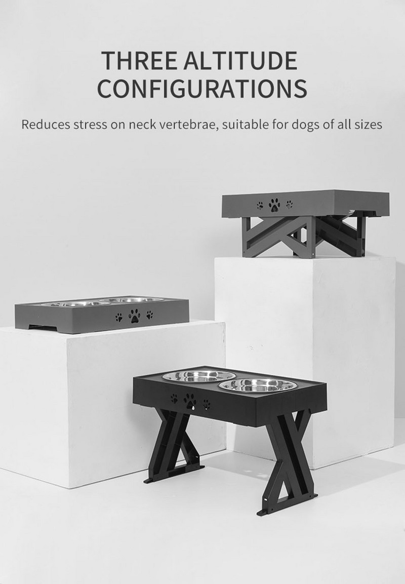 Suņiem dubultā bļoda ar regulējamu augstumu, paaugstināts kaķu barības trauks ar paceļamu galdu suņu ūdens padevējam nerūsējošā tērauda