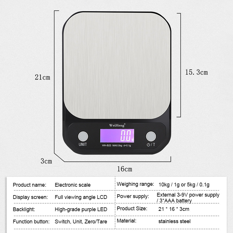 3kg/5kg/10kg 0,1g/1g augstas precizitātes fona apgaismojuma elektriskie svari ar 3-9V USB uzlādi, nerūsējošā tērauda virtuves svari Svari