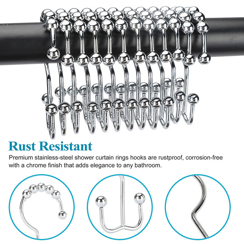 12gab. Aizkaru āķi Vannas Rollerbola Dušas Aizkari Slīdošie Gredzeni Nerūsējošā tērauda Dušas Dušas Griestu Kronšteins Ar Piecām Bumbiņām Kāju