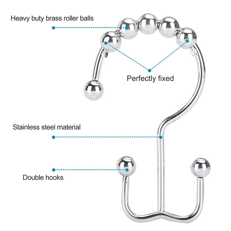 12gab. Aizkaru āķi Vannas Rollerbola Dušas Aizkari Slīdošie Gredzeni Nerūsējošā tērauda Dušas Dušas Griestu Kronšteins Ar Piecām Bumbiņām Kāju