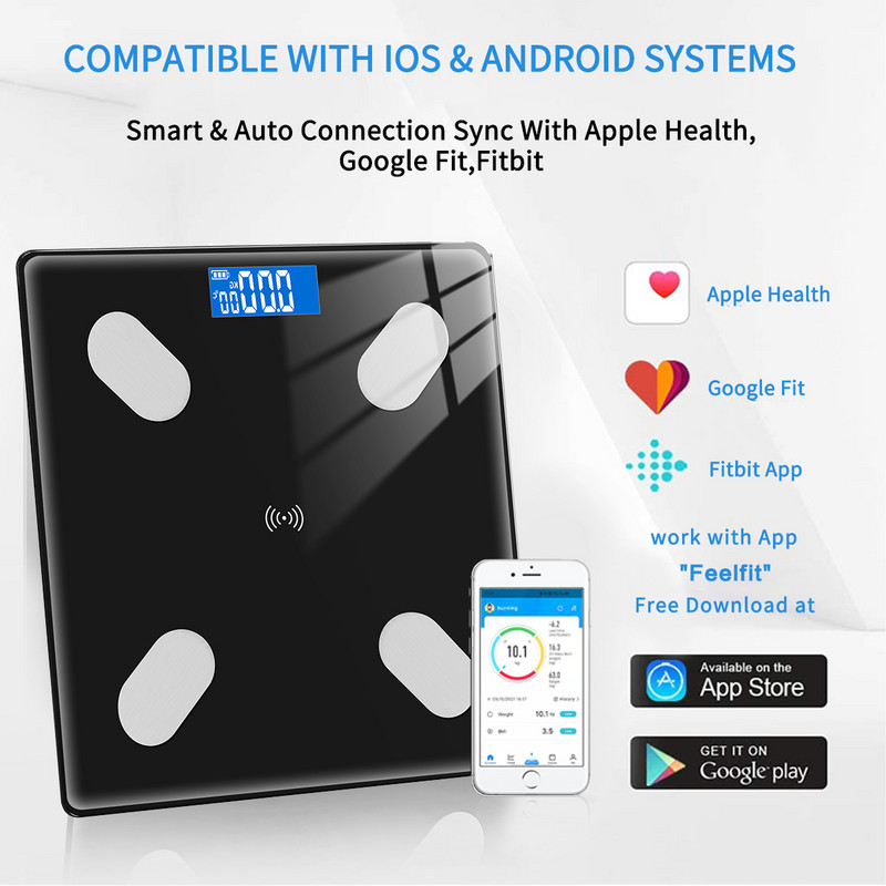Podna kupaonska vaga Bluetooth vaga LED digitalna elektronička vaga Smart Body Fat Balance Sync Aplikacija za pametni telefon