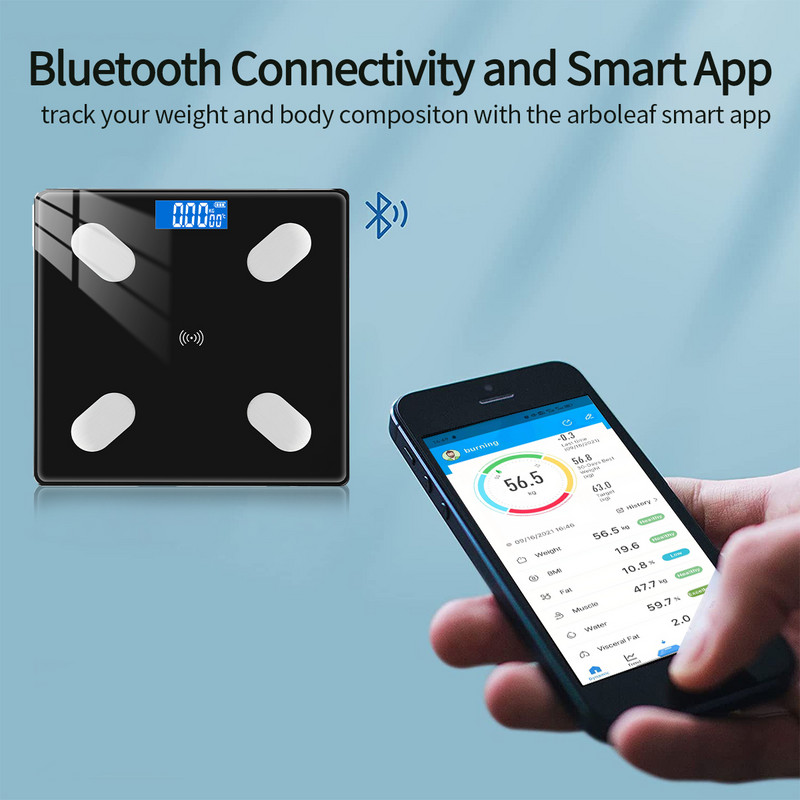 Podna kupaonska vaga Bluetooth vaga LED digitalna elektronička vaga Smart Body Fat Balance Sync Aplikacija za pametni telefon