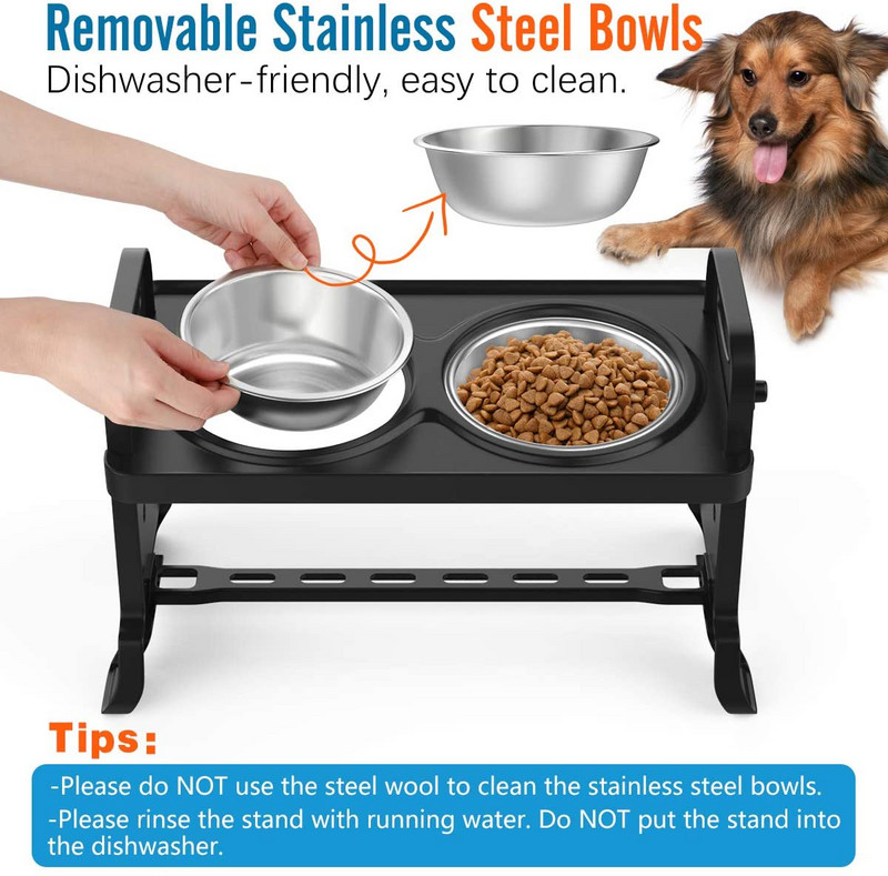 ATUBAN podesive povišene zdjele za pse, 4 podesive visine za pse, mačke, podignute hranilice s dvostrukim posudama od nehrđajućeg čelika, posuda za pse