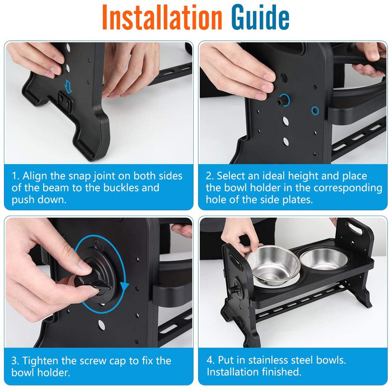ATUBAN podesive povišene zdjele za pse, 4 podesive visine za pse, mačke, podignute hranilice s dvostrukim posudama od nehrđajućeg čelika, posuda za pse