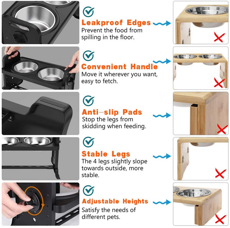 ATUBAN podesive povišene zdjele za pse, 4 podesive visine za pse, mačke, podignute hranilice s dvostrukim posudama od nehrđajućeg čelika, posuda za pse