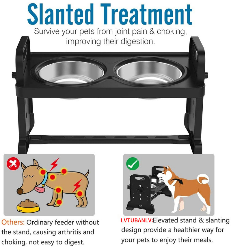 ATUBAN podesive povišene zdjele za pse, 4 podesive visine za pse, mačke, podignute hranilice s dvostrukim posudama od nehrđajućeg čelika, posuda za pse