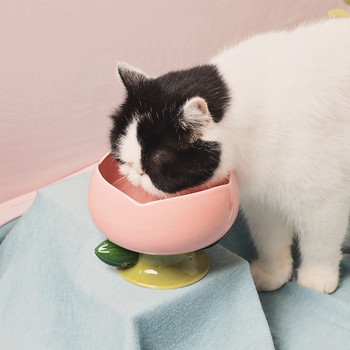 Χαριτωμένο κεραμικό μπολ γάτας Αντιολισθητικό σχήμα λουλουδιών Νέο ψηλό πόδι για σκύλους Ταΐστρα για κουτάβια που ταΐζουν τροφή Νερό Υψηλό ανυψωμένο πιάτο Προμήθειες για κατοικίδια
