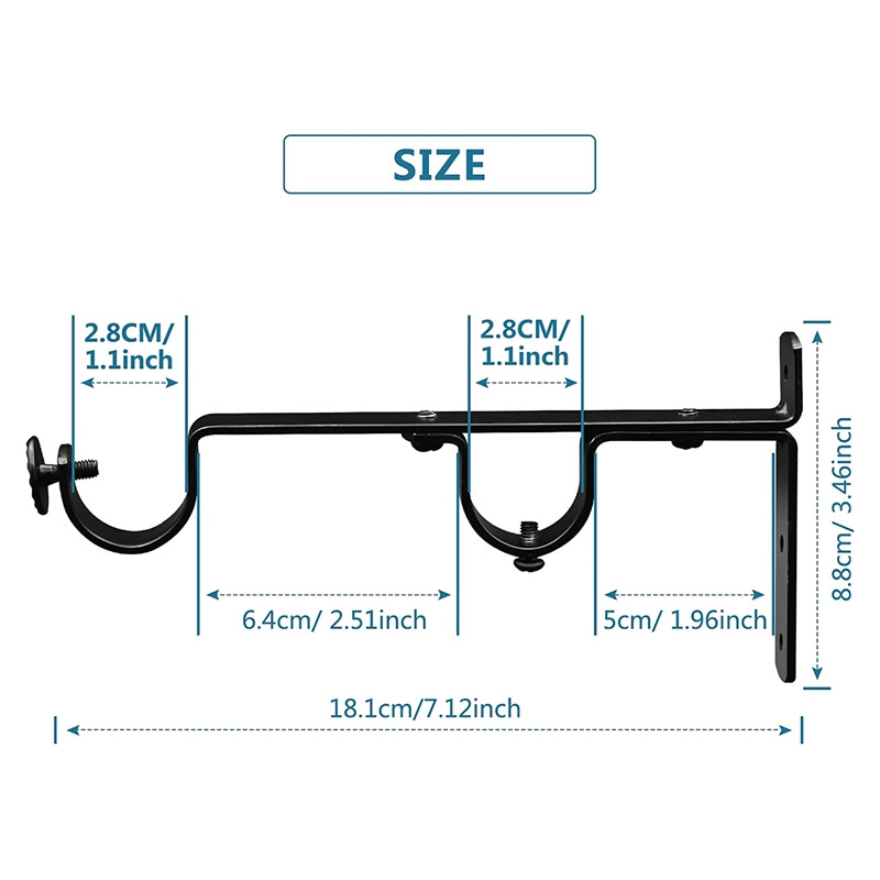 Nosač karniša, dvostruki držači karnišni, hardverski nosači karnišni, kuke za vješalice, 3 paketa