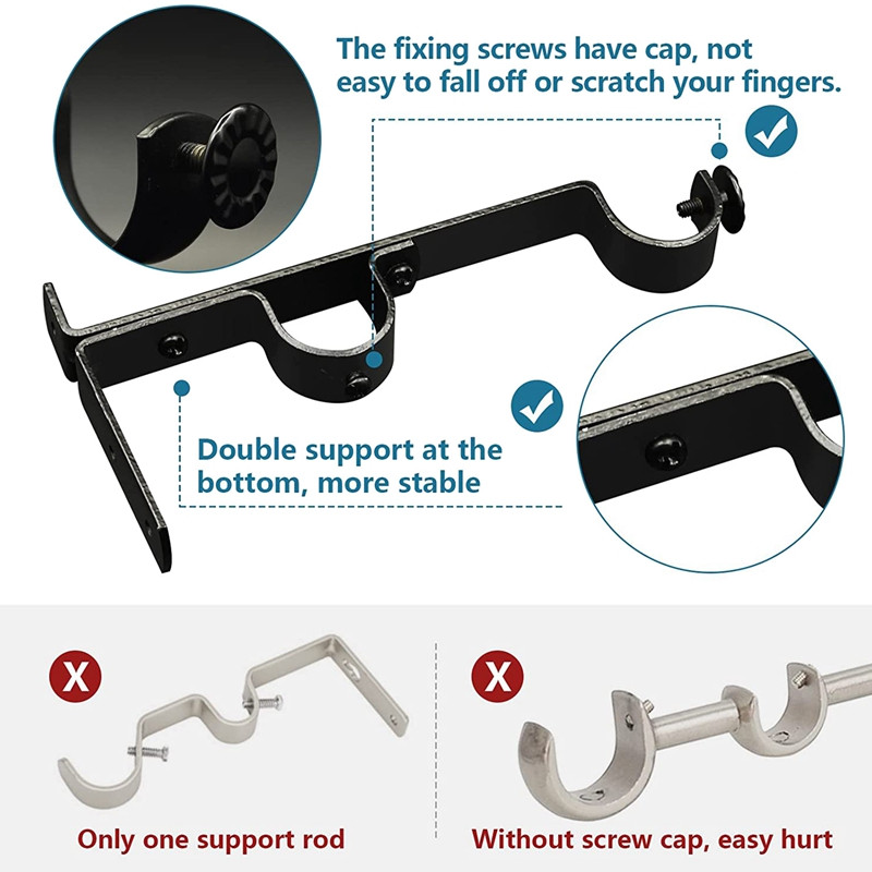 Nosač karniša, dvostruki držači karnišni, hardverski nosači karnišni, kuke za vješalice, 3 paketa