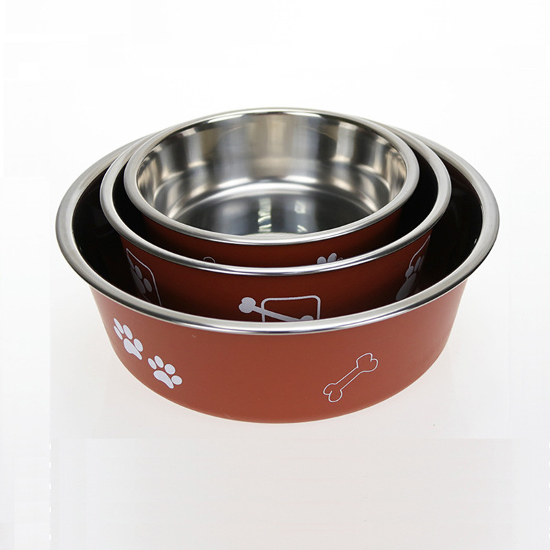 Lolojumdzīvnieku suņu bļoda nerūsējošā tērauda neslīdoša bļoda krāsaina pēdas nospiedums apaļa kaķa suņa bļoda suņu gardumi suņiem ūdens pudele ceļojumu āra trauks