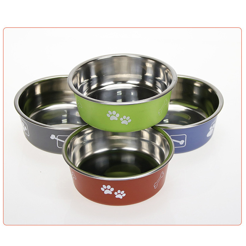 Lolojumdzīvnieku suņu bļoda nerūsējošā tērauda neslīdoša bļoda krāsaina pēdas nospiedums apaļa kaķa suņa bļoda suņu gardumi suņiem ūdens pudele ceļojumu āra trauks