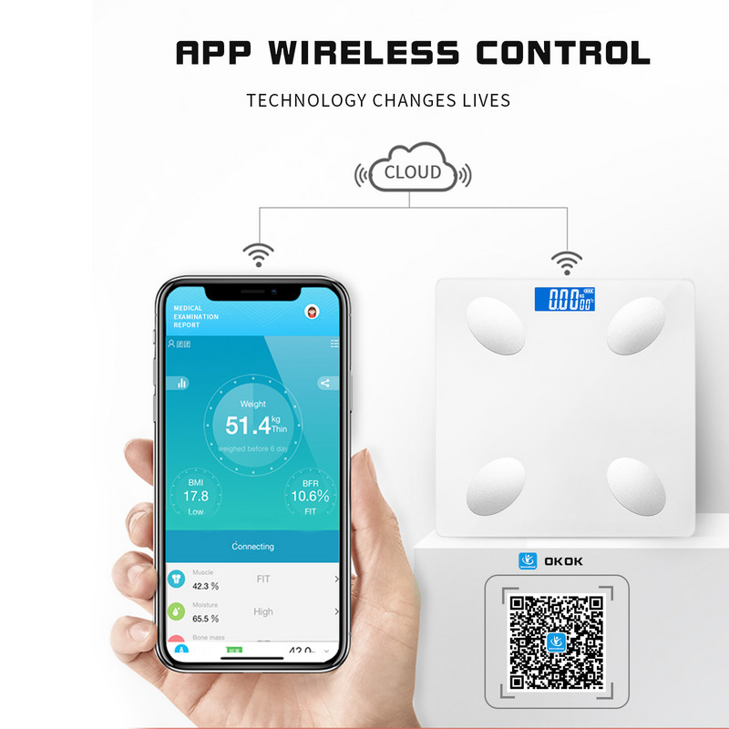 Pametna elektronska ​BMI vaga Bluetooth vaga za tjelesnu masnoću LED digitalna bežična kupaonska vaga za težinu Aplikacija za analizu sastava tijela