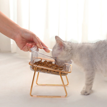 Γάτα διπλό μπολ Νέο με βάση στήριξης Pet Kitten Κουτάβι Διαφανές Τροφή Πιάτο Σίτισης Μεταλλικό ανυψωμένο νερό τροφοδοσίας για σκύλους προμήθειες