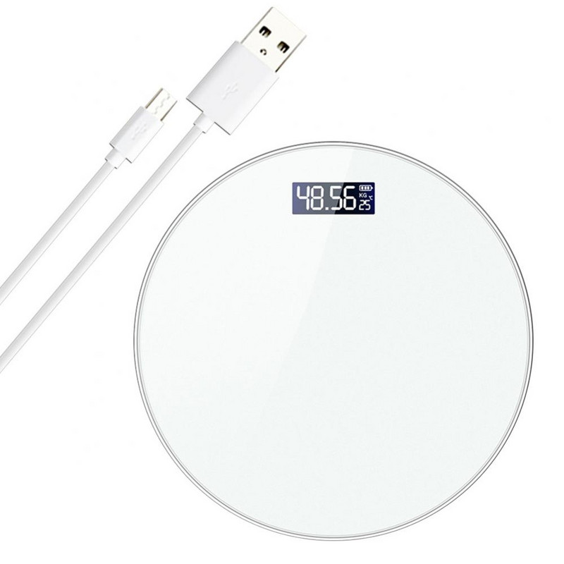 Tjelesna vaga, kućna, okrugla, punjiva baterija, elektronička tjelesna kupaonska vaga s LCD zaslonom