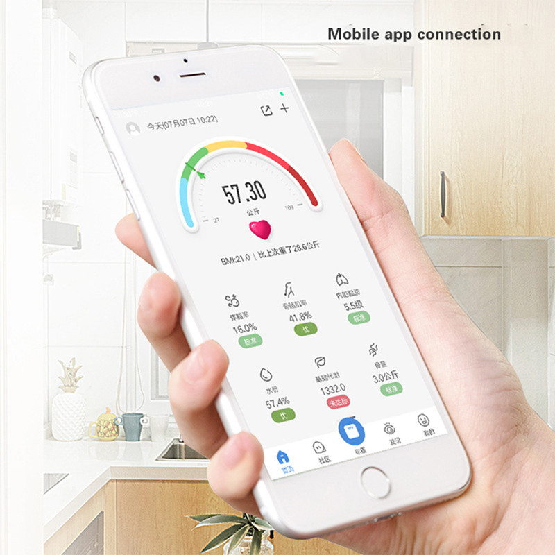 KithchBluetooth elektroniskie svari ķermeņa tauku svari svara svari ķermeņa svēršanai digitālie svari rūdīta stikla LCD displejs