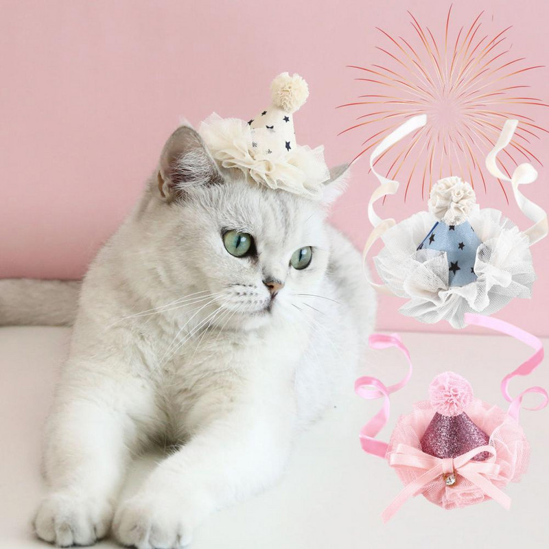 Mājas kaķa cepure ar loku mezglu dizains, košs, ādai draudzīga krāsa Īpaši viegla mežģīņu apdare, saģērbts ar poliestera dzirkstošo mājdzīvnieku kaķu fliteru cepure