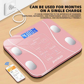 Ķermeņa tauku svari viedie bezvadu digitālie vannas istabas svari ķermeņa indikatora analizators ar Bluetooth saderīgu mobilo lietotni Power Solar Charging