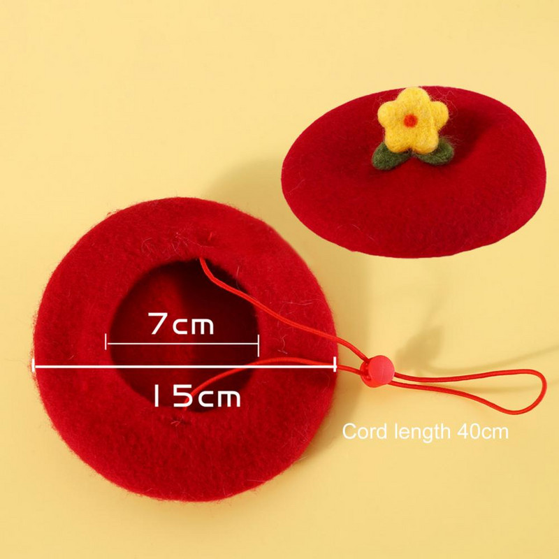 Šešir za kućne ljubimce Pokrivala za glavu fine izrade Lijepa, elegantna, mekana, preslatka, vuna za dotjerivanje, slatki cvjetni ukras, pseća kapa, beretka za Novu godinu