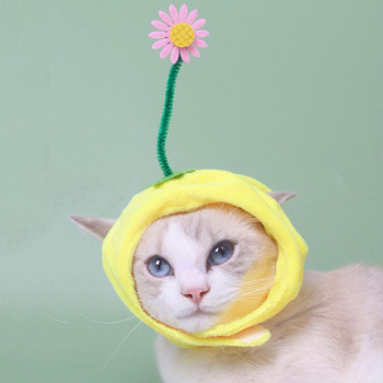 Καρτούν καπέλο σκύλου με λεπτή υφή σε στιλ λουλουδιών ντύσιμο εξαιρετικά ελαφρύ καπέλο κατοικίδιου ζώου για γάτα Καπέλο κεφαλής Χειμερινά αξεσουάρ Προμήθειες για κατοικίδια