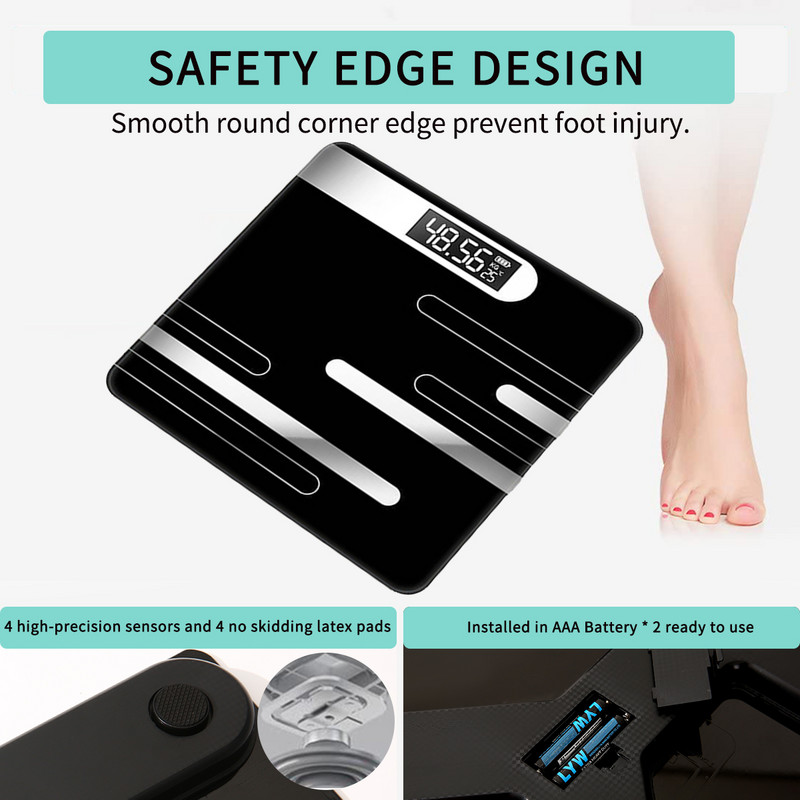 Vaga za tjelesnu masnoću Pametna vaga za BMI Digitalna kupaonska vaga za težinu Analizator sastava tijela s aplikacijom za pametni telefon Sinkronizacija s Bluetoothom